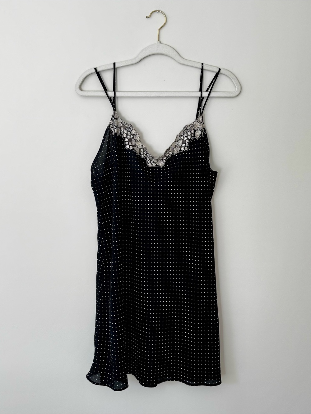 Vintage Y2K Morgan Taylor Intimates Polka Dot Mini Slip Dress Chamise, Black – L